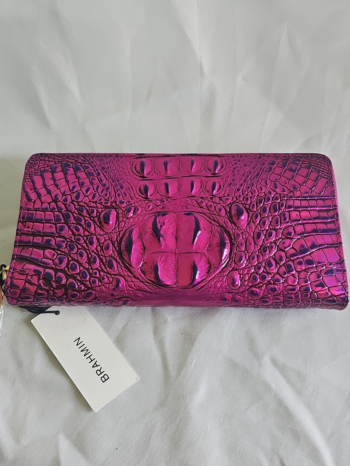 Brahmin Voltage Violet Croc-Embossed Zip Wallet